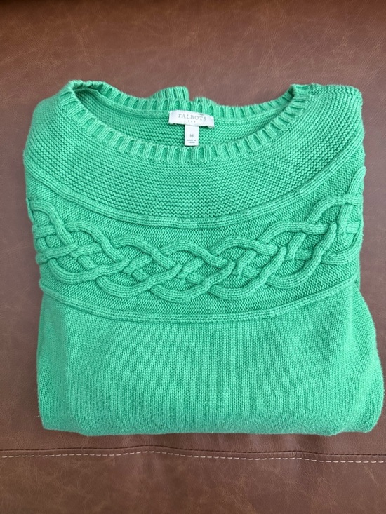 Talbots Sweaters - Talbots Mint Green Cable-Front Crewneck Sweater